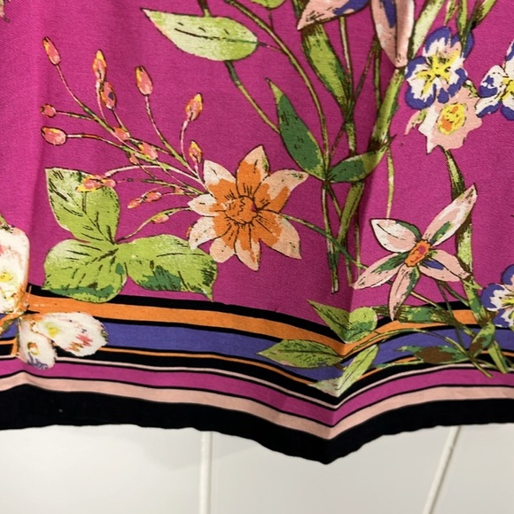 J. Jill Womens Tunic M Purple Pink Floral Print Contrast Border Pullover Rayon - Picture 6 of 13